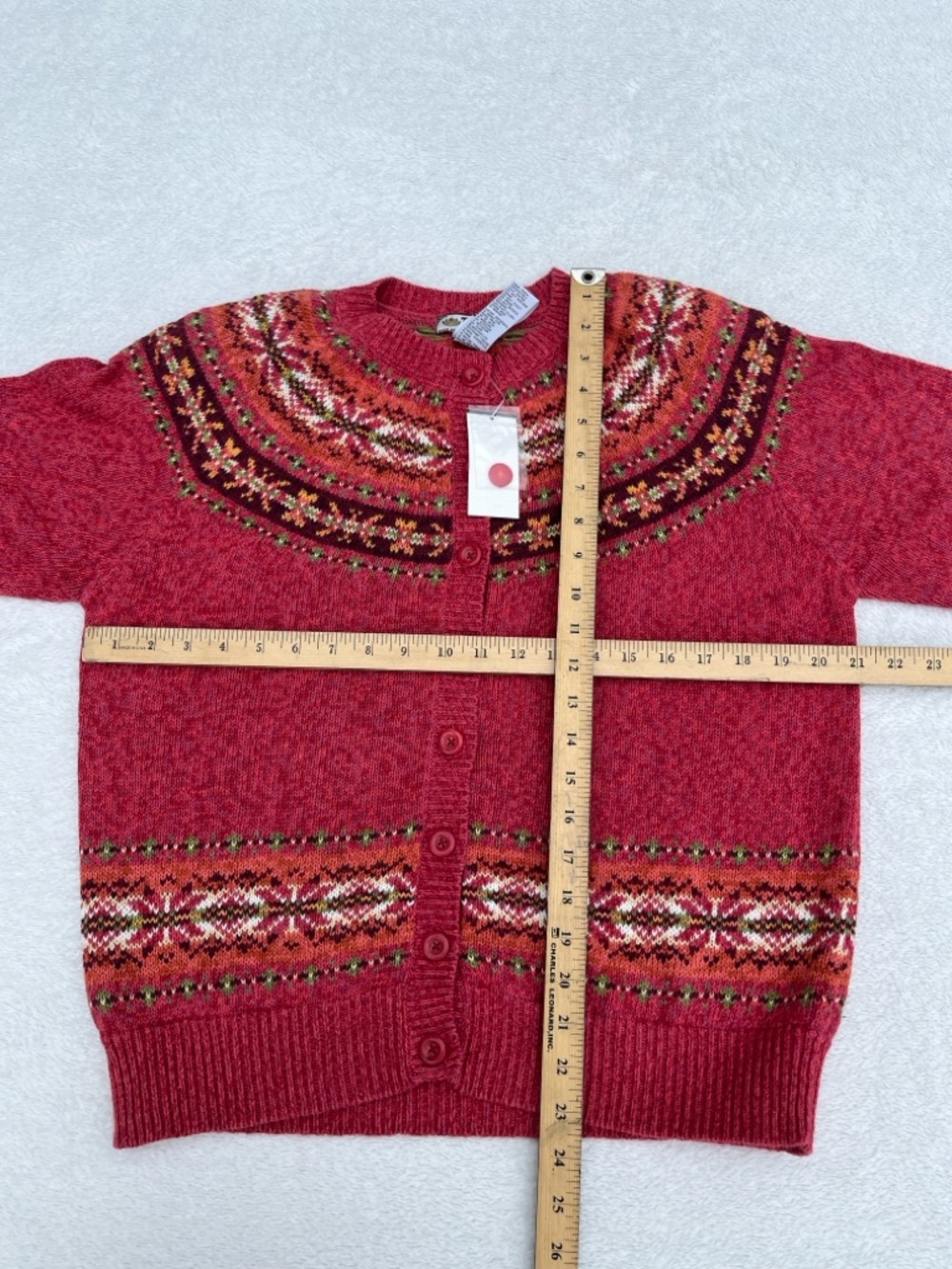 NWT Tiara International Orange Red Fair Isle Cardigan Sweater Y2K Womens Medium - Picture 6 of 7